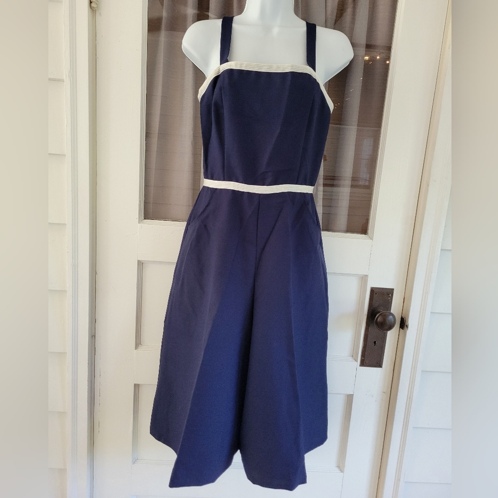 Jerell of Texas Vintage navy polyester 60s 70s bibs cropped palazzo with jacket